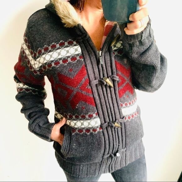 Buffalo David Bitton Aztec Sweater Hooded Jacket - Picture 1 of 15